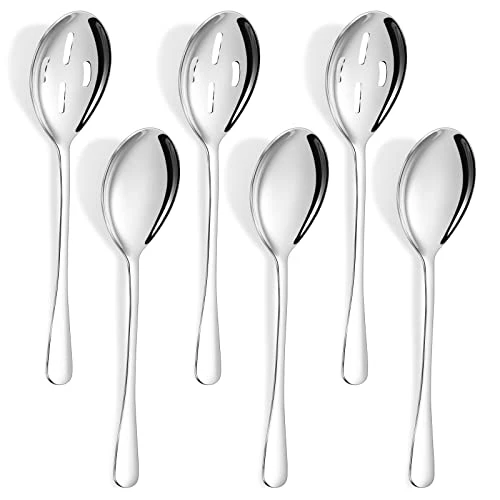 10.1-Inch 6-Piece Serving Spoons - Includes 3 Large Serving Spoons And 3 Slotted Spoons, Stainless Steel Buffet Serving Utensils,Metal Serving Spoons Set For Parties 1 10.1-Inch 6-Piece Serving Spoons - Includes 3 Large Serving Spoons And 3 Slotted Spoons, Stainless Steel Buffet Serving Utensils,Metal Serving Spoons Set For Parties