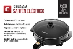 RJ05-12-RO 1400 Watt Electric Skillet 12 Inch Round Frying Pan With Non Stick Coating And Tempered Glass Lid, Black -Kitchen Island Sale 41XJ3QSOlmL