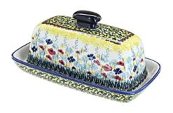 Blue Rose Polish Pottery Prairie Garden Butter Dish