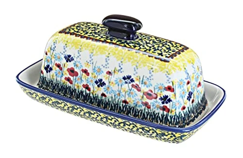 Blue Rose Polish Pottery Prairie Garden Butter Dish 1 Blue Rose Polish Pottery Prairie Garden Butter Dish