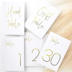 Gorgeous Gold Wedding Table Numbers - Modern Double Sided Lettering With Head Table Card - 4 X 6 Inches And Numbered 1-30 - Perfect For Weddings And Events