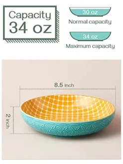 Vibrant Pasta Bowls, 8.5'' Large Salad Bowls, 34 Oz Porcelain Pasta Serving Bowl Set Of 4, Bowls For Pasta, Salad, Soup, Oatmeal, Ideal Mother's Day Gift, Home Decor -Kitchen Island Sale 41Xf0tw4AlL