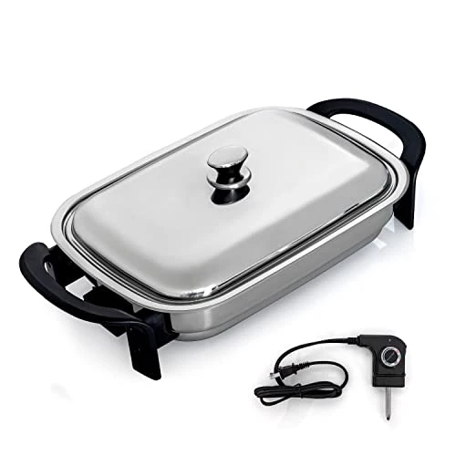16-Inch Electric Skillet - Rectangular Stainless Steel Pan With Handles And Lid Cover 6 16-Inch Electric Skillet - Rectangular Stainless Steel Pan With Handles And Lid Cover - Image 6