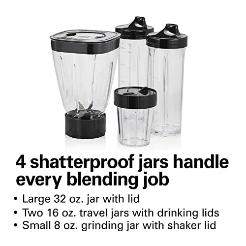 Hamilton Beach Stay Or Go Blender With 32oz Jar, 8oz Grinder For Nuts & Spices, And 2 Portable Cups With Drinking Lids For Shakes And Smoothies, BPA Free, Black And Silver (52400) 2 Hamilton Beach Stay Or Go Blender With 32oz Jar, 8oz Grinder For Nuts & Spices, And 2 Portable Cups With Drinking Lids For Shakes And Smoothies, BPA Free, Black And Silver (52400) - Image 2
