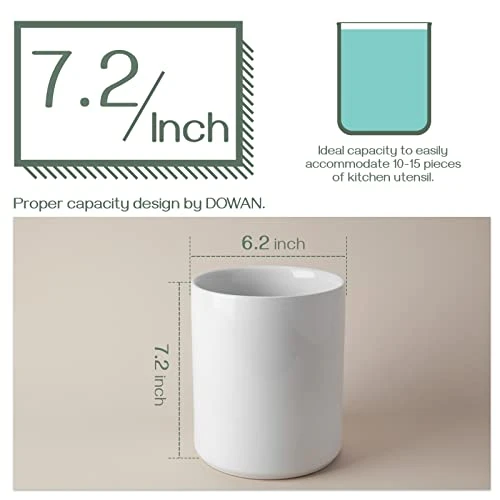 White Utensil Holder, Large Utensil Holder For Kitchen Counter (H7.2” X W6.2”), Ceramic Cooking Utensil Crock For Kitchen Decor, Anti-Scratches And Stable, Handmade DIY Gifts For Moms 4 White Utensil Holder, Large Utensil Holder For Kitchen Counter (H7.2” X W6.2”), Ceramic Cooking Utensil Crock For Kitchen Decor, Anti-Scratches And Stable, Handmade DIY Gifts For Moms - Image 4