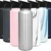 40oz Water Bottle, Insulated Reusable Wide Mouth Stainless Steel Metal Flask With Flip Lid, Simple Stainless
