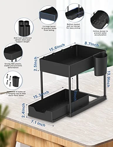 2 Pack Under Sink Organizer Botzi,2-Tier Kitchen Bathroom Sink Organizer With Hooks, Easy To Install And Durable Design For Kitchen And Bathroom Storage 4 2 Pack Under Sink Organizer Botzi,2-Tier Kitchen Bathroom Sink Organizer With Hooks, Easy To Install And Durable Design For Kitchen And Bathroom Storage - Image 4