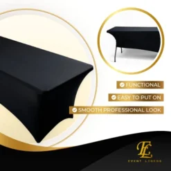 Black 6ft Tablecloth Rectangular Spandex Linen - Table Cloth Fitted Cover For 6 Foot Folding Table, Wedding Linens Banquet Cloths Rectangle Covers -Kitchen Island Sale 41YmM5GwDAL