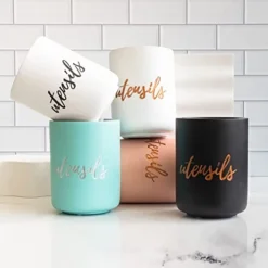 White Ceramic Utensil Holder With Interior Copper Finish - Stylish, Sturdy And Large Spatula Holder For Rose Gold Kitchen Accessories & Copper Kitchen Accessories - Utensil Holder For Kitchen Counter -Kitchen Island Sale 41ZBfKlxDaL