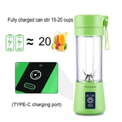 Portable Blender Personal 6 Blades Juicer Cup Household Fruit Mixer, With Magnetic Secure Switch, USB Charger Cable (Green)