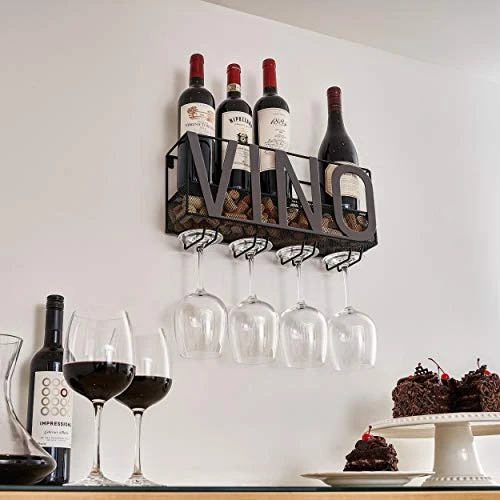 Wall Mounted Wine Rack | Wine Bottle Holder| Hanging Stemware Glass Holder | Cork Storage | Storage Rack | Home & Kitchen Decor (VINO - Bold) 3 Wall Mounted Wine Rack | Wine Bottle Holder| Hanging Stemware Glass Holder | Cork Storage | Storage Rack | Home & Kitchen Decor (VINO - Bold) - Image 3
