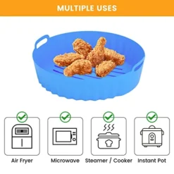 Ilicone Air Fryer Liners, VOVIOSDE 7.5 Inch Reusable Air Fryer Silicone Liners Pot With Anti-heated Clips, 2 PCS Food-Grade Durable Silicone Air Fryer Basket For 3 To 5 QT With Upgraded Groove(Round) -Kitchen Island Sale 41atJDINeoL