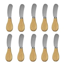 Cheese Butter Spreaders With Wooden Handle, 10 Pack 4.9 Inch Stainless Steel Cocktail Knives Spreaders For Condiments,Cheese,Butter,Deli Plate Accessories,Snack Time,Party