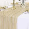Champagne Cheesecloth Table Runner 35" X 120" Boho Gauze Table Runner 10FT Wrinkled Sheer Table Cloth For Wedding Bridal Baby Shower Party Backdrops Decor-6pcs