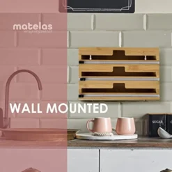 3 In 1 Bamboo Wrap Dispenser With Cutter And Labels, Wax Paper, Foil And Plastic Wrap Organizer Dispenser For Kitchen Drawer Or Wall Mounted, Roll Holder, Compatible With 12" Roll [matelas] -Kitchen Island Sale 41c67x3R0xL