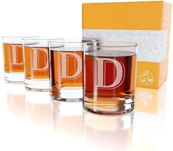 Monogrammed Gifts For Men - 4PC 11 Oz Custom Whiskey Glasses (M-Monogram) - Engraved Whiskey Glasses - Personalized Whiskey Glasses - Unique Bourbon Glasses - Personalized Glass Gifts For Dad -Kitchen Island Sale 41cMkGa6bNS. AC