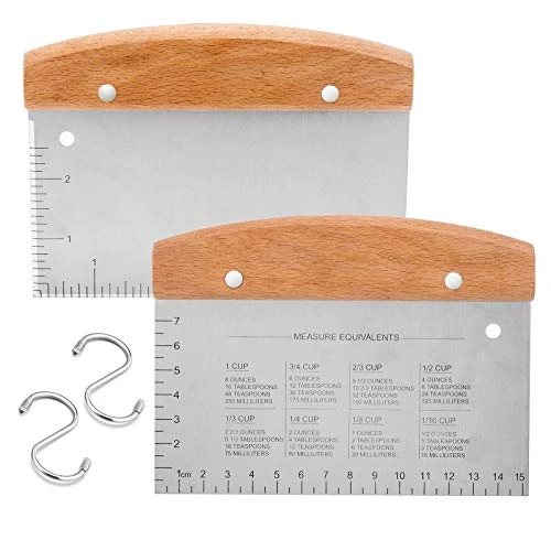 Bench Scraper Set Of 2, HaSteeL Metal Dough Scraper Cutter Pastry Chopper With Wooden Handle, Heavy Duty Stainless Steel Griddle Scraper With Measuring Marks For Cooking Baking Grilling 1 Bench Scraper Set Of 2, HaSteeL Metal Dough Scraper Cutter Pastry Chopper With Wooden Handle, Heavy Duty Stainless Steel Griddle Scraper With Measuring Marks For Cooking Baking Grilling