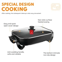 Black Electric Skillet With Tempered Glass Lid, 16 Inch, Non-Stick. 9 Black Electric Skillet With Tempered Glass Lid, 16 Inch, Non-Stick. -Kitchen Island Sale 41cg2Eg5FjL