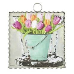 - Mini Gallery Bucket Of Tulips - Metal & Wood