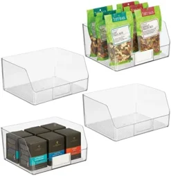 Wide Plastic Kitchen Food Storage Organizer Bin Basket With Open Front And Built-In Label Holder For Cabinets, Pantry - 12 Inch Width - 4 Pack - Clear -Kitchen Island Sale 41cxKfSRmmL. AC