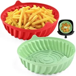 2 Pack Air Fryer Silicone Liners, 7.5 Inch Reusable Food Safe Non-stick Airfryer Basket Baking Tray Oven Accessories, Air Fryers Silicone Pot 3-5 QT Replacement Of Parchment (Gray+Red) -Kitchen Island Sale 41d7i5RFszL. AC
