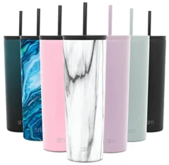 Insulated Tumbler With Lid And Straw | Iced Coffee Cup Reusable Stainless Steel Water Bottle Travel Mug | Gifts For Women Men Her Him | Classic Collection | 28oz | Carrara Marble