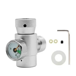 CO2 Mini Regulator, Keg Charger Refill Adapter Connector Kit For Paintball Tanks SodaStream Filling Tank Cylinder(Silver With Meter)