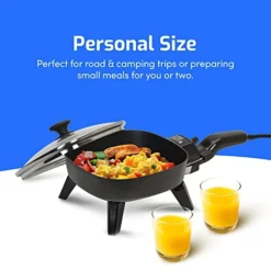 FS-400# Personal Stir Fry Griddle Pan, Rapid Heat Up, 600 Watts Non-stick Electric Skillet With Tempered Glass Lid, Black -Kitchen Island Sale 41dgaroyeLL