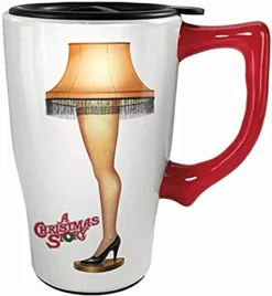 - 12815 Spoontiques A Christmas Story Leg Lamp Ceramic Travel Mug, 18 Ounces, White