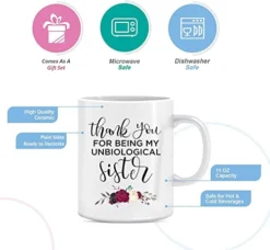 Thank You Gift Coffee Mug,Thank You FOR BEING MY UNBIOLOGICAL Sister, Funny Coffee Mug From Friends And Family – Mug In Decorative Gift Box With Foam,11 Oz – Gifts For Friends,Family, Any Special Day -Kitchen Island Sale 41dqYBEWxfL