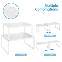 2 Pack- Simple Trending Cabinet Shelf Organizer, Kitchen Counter Shelf Rack For Pantry Organization, Expandable Stackable, White -Kitchen Island Sale 41dr9PKaMJL