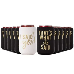 I Said Yes And That's What She Said Bachelorette Party Can Coolers, Set Of 12 Beer Can Coolies, Perfect Bachelorette Party Decorations And Bridesmaid Gifts (Black)