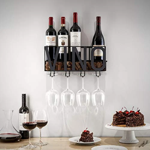 Wall Mounted Wine Rack | Wine Bottle Holder| Hanging Stemware Glass Holder | Cork Storage | Storage Rack | Home & Kitchen Decor (VINO - Bold) 2 Wall Mounted Wine Rack | Wine Bottle Holder| Hanging Stemware Glass Holder | Cork Storage | Storage Rack | Home & Kitchen Decor (VINO - Bold) - Image 2