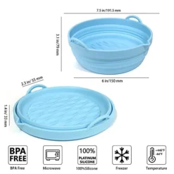 7.5 Inch Air Fryer Silicone Liners, Upgraded Foldable Silicone Air Fryer Liner, Air Fryer Silicone Pot Reusable Non-Stick, Silicone Air Fryer Basket For 3-5 QT Air Fryers (Blue) -Kitchen Island Sale 41eRwjJVcjL