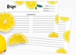 Utshine Premium Recipe Cards 4x6 Inches, Lemon Design (Set Of 50) | No-Smear Double Sided Cardstock | Bulk Blank Recipe Cards For Recipe Box 4x6 | Recipe Cards For Bridal Shower | Great Gift For Mom