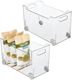 Plastic Storage Container Bin Box With Rolling Wheels And Handle For Kitchen Organization - Pantry, Cupboard, Cabinet Shelves, Or Under Sink - Lumiere Collection - Clear/Gray -Kitchen Island Sale 41emReQEWL. AC