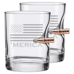 [set Of 2] BenShot 'Merica "Bulletproof" Rocks Glass 11oz