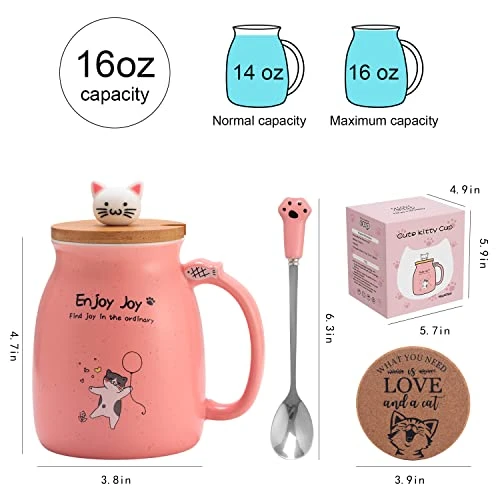 Novelty Cat Mug Cute Ceramic Coffee Cup With Kawaii Wooden Kitty Lid, Lovely Cat Claw Spoon, Anime Wooden Cat Coaster, Cat Things Pink Birthday Mug Gift For Cat Lovers Girl Kids Women 480ML (Pink) 2 Novelty Cat Mug Cute Ceramic Coffee Cup With Kawaii Wooden Kitty Lid, Lovely Cat Claw Spoon, Anime Wooden Cat Coaster, Cat Things Pink Birthday Mug Gift For Cat Lovers Girl Kids Women 480ML (Pink) - Image 2