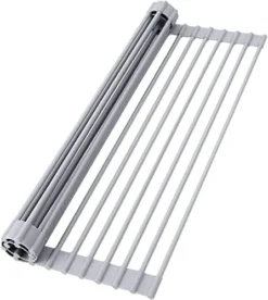 Over Sink Dish Drying Rack 17.6" L X 15.4" W Large Roll Up Drainer Foldable Rolling Mat Dryer Roll Out RV Drain - Silicone Coated Steel Multipurpose Space Saving For Kitchen Counter Anti-Slip -Kitchen Island Sale 41fYc8axklL. AC