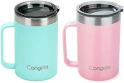 18oz 2Pack Stainless Steel Insulated Coffee Mugs With Handle, Vacuum Camping Tea Cups Set With Tritan Lid And Sand With Sage Color Combo(Cement+Desert Sage,18oz 2Pack) -Kitchen Island Sale 41fhQiam5fL. AC