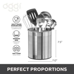 Jumbo Stainless Steel Rotating Utensil Holder With Removable Divider - Stylish Kitchen Cooking Utensil Organizer. Height 7.5". -Kitchen Island Sale 41fiSsFWG1L