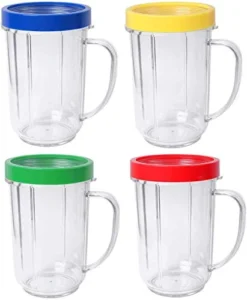 16oz Bullet Cups Compatible With Magic Bullet Blender Juicer 250W MB-1001 Party Cups Mugs With Colored Lip Rings(Pack Of 4)