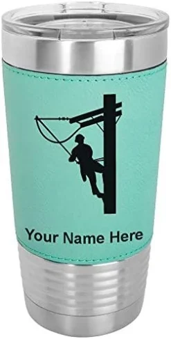 20oz Vacuum Insulated Tumbler Mug, Lineman, Personalized Engraving Included (Faux Leather, Rustic) -Kitchen Island Sale 41ftu8tne1L. AC