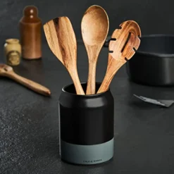 Cole & Mason H822140 Linton Black/Grey Utensil Pot Holder | Kitchen Organisation, Utensils Storage Jar | Ceramic | (H) 160 Mm X (D) 120 Mm | 2 Year Guarantee -Kitchen Island Sale 41fu7IolrvL