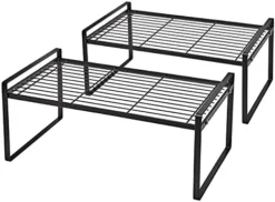 Shantton 2 Pack Kitchen Cabinet Shelf Counter Organizer Rack Pantry Storage Bathroom Bedroom Office Table Desk Space Saving Steel Frame Stackable Rust Resistant Non Slip White -Kitchen Island Sale 41gmAsZq80L. AC