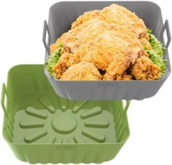 OUTXE 2-Pack 9inch Square Silicone Air Fryer Liners For 6QT To 9QT Reusable Large Air Fryer Insert Silicone Air Fryer Cover Easy Cleaning For Oven Accessories (Green+Grey) -Kitchen Island Sale 41gtsvcvLXL. AC