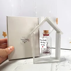 Anniversary Present For Her & Him, Romantic Gift For Boyfriend Girlfriend, Custom Message I Love You Gifts To Wife Husband (Key In Big Bottle - You Hold The Key To My Heart, In White Wood Frame)