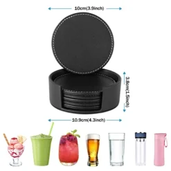 Set Of 6 Leather Drink Coasters Round Cup Mat Pad For Home And Kitchen Use Black, 3.94" -Kitchen Island Sale 41hHp9zfbyL