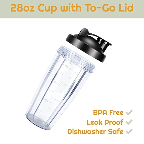 - 28 Oz Blender Cup Replacement With To-Go Lids, Cups For Protein Shakes, BPA Free Smoothie Cups (Pack Of 2) 1 - 28 Oz Blender Cup Replacement With To-Go Lids, Cups For Protein Shakes, BPA Free Smoothie Cups (Pack Of 2)