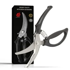 Ed Oak Poultry Shears - Heavy Duty Kitchen Chicken Shears With Anti-Slip Handle & Safety Lock - Poultry Scissors For Meat, Game, Chicken, Bone, Poultry & More - Spring Loaded.